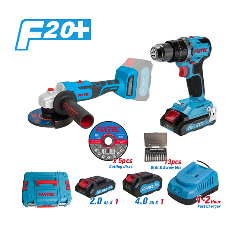 Fixtec 20V Cordless Brushless Motor Impact Cordless Drill Electric Hammer Drill Power Tool Combo Set