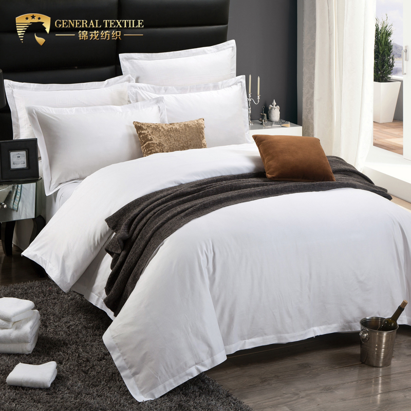 100% Cotton White 300tc Luxury Bedding Star Hotel Embroidery 4PC Bed Sheet Sets