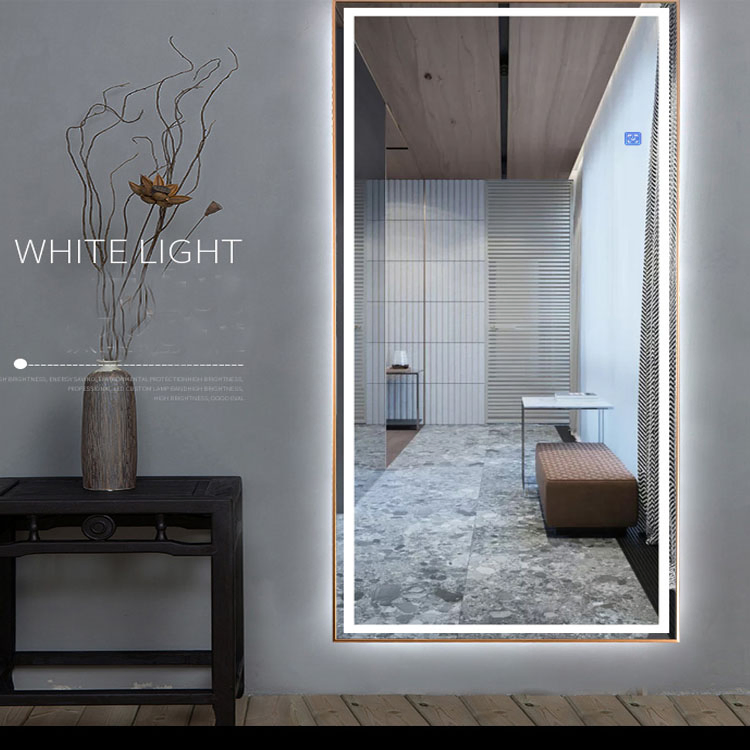 Metal Frame Wall LED Full Length Floor Standing Dressing Hotel Furniture Decoration Silver Makeup Smart Mirror