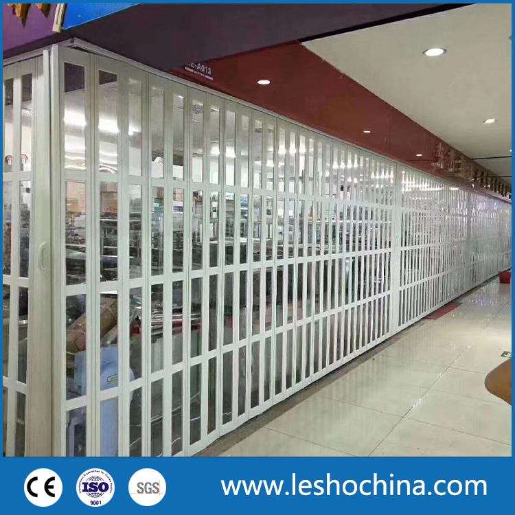 PC Polycarbonate Glass Folding Door Shop Mall Indoor Clear View Transparent Horizontal