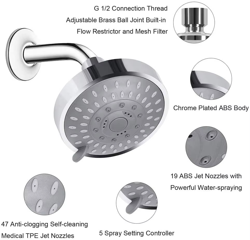 Bathroom Rainfall High Pressure Shower Head Simple ABS Plastic Filter Shower Head