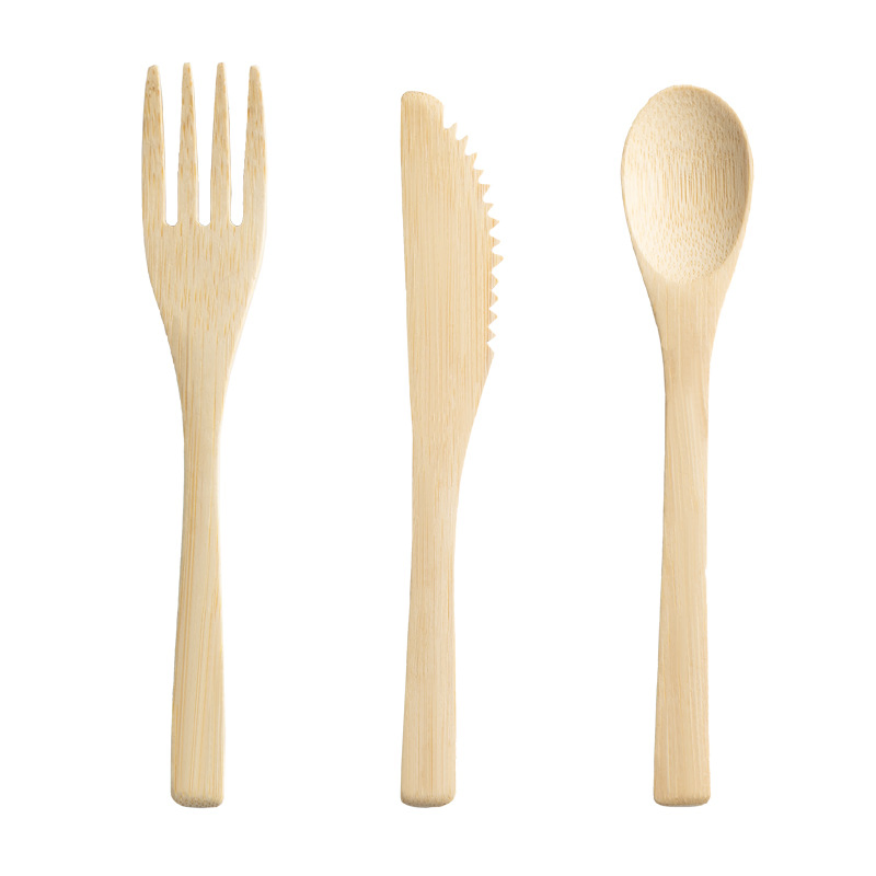 Disposable Bamboo Cutlery Set, Thick Fork Knife Spoon for Fruit Coffee Seasoning