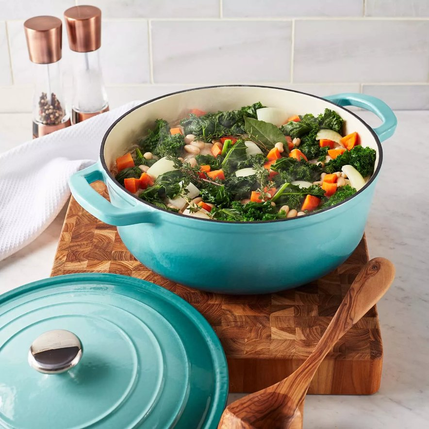 Enameled Cast Iron Dutch Oven 4.3-Qt Round Covered Dutch Oven Pot with Lid Stainless Steel Knob and Loop Handles