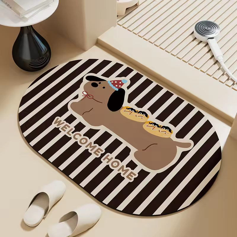 Wholesale Cartoon Dachshund Quick Dry Drop Anti Stain Bathroom Mat for Home Use