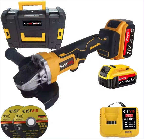 Cisivis 21V Cordless Power Angle Grinder with 2 Battery and Charger Portable Electric Brushless Tool Set