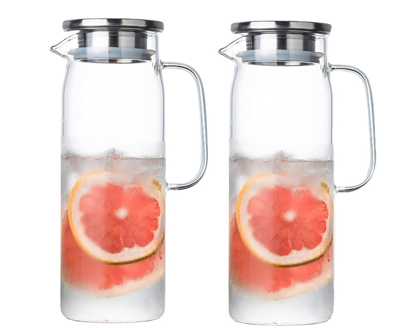 1500ml Heat Resistant Glass Water Filter Pitcher with Stainless Steel Bamboo Lid