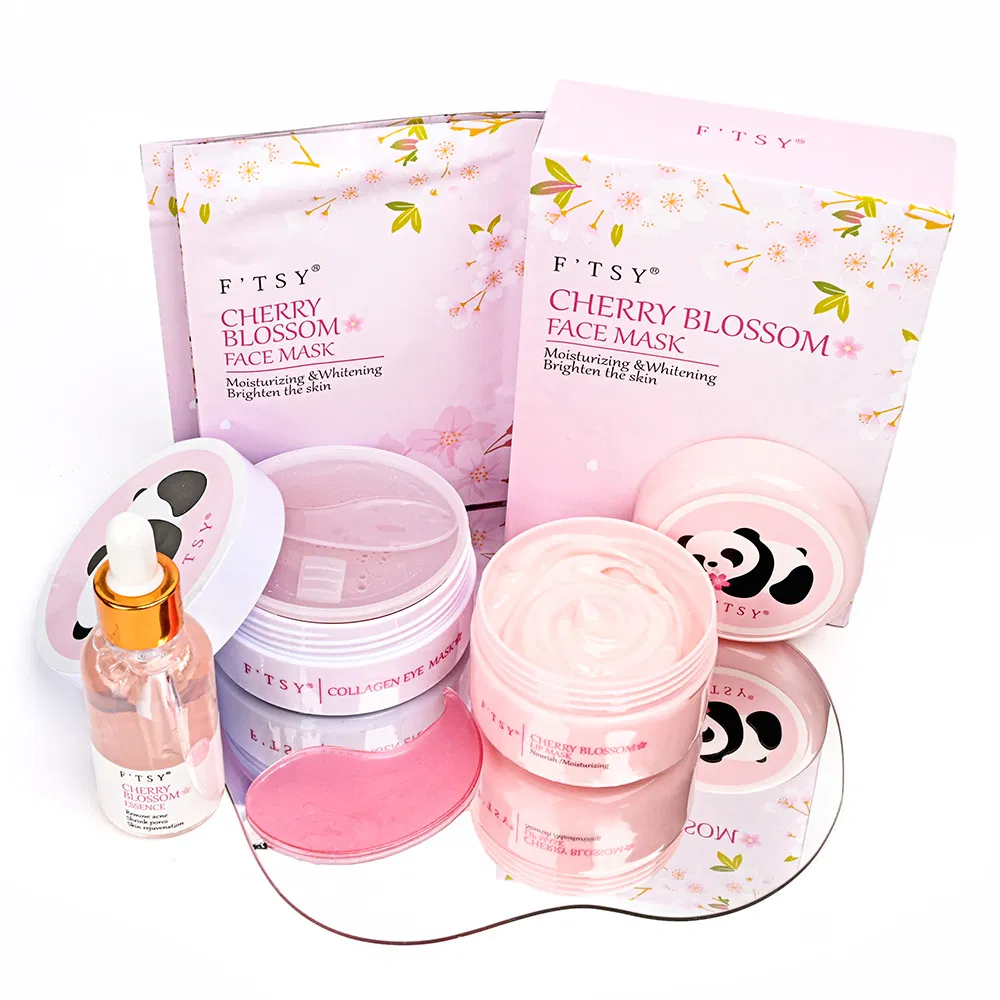 Custom Vegan Collagen Whitening Anti Aging Cherry Blossom Face Skin Care Set with Vitamin C
