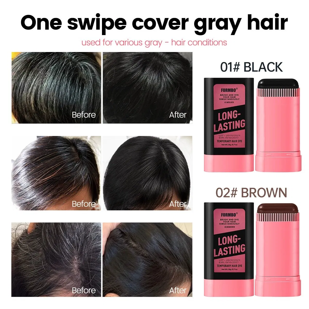 Disposable Hair Dye Concealer Stick Covers Grey White Hair Correct Over-Bleached Wig Knots Black