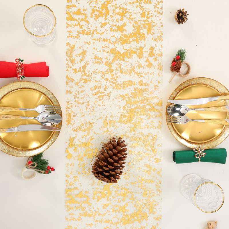 China Hotsale Polyester Metallic Gold Net Mesh Fabric Deco Rolls for Christmas Home and Party Decoration Table Runner Printed Linen Tablecloth