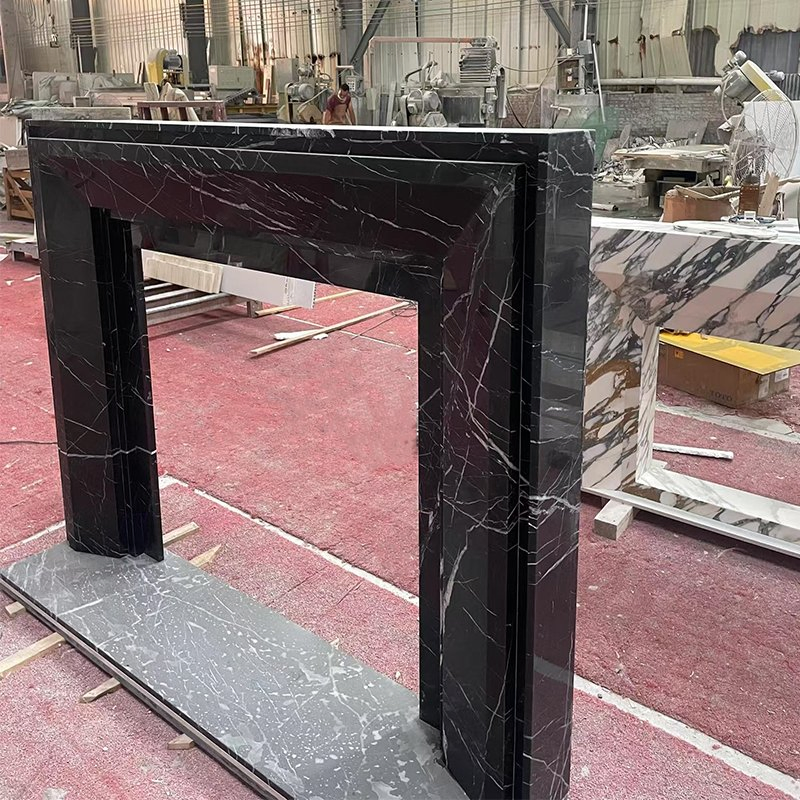 Elegant Nero Marquina Black Marble Fireplace Surround for Modern Homes