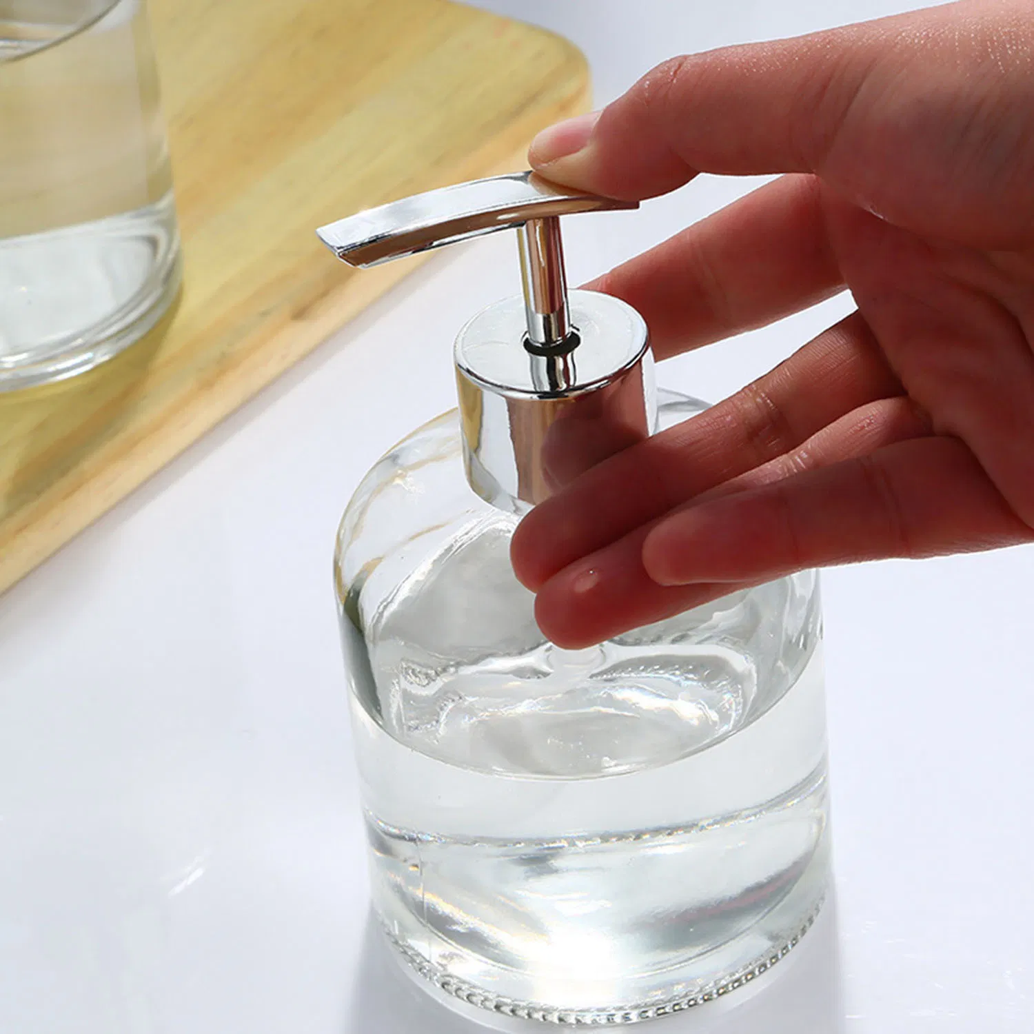 350ml/450ml Bath Soap Dispenser Glass Soap Dispenser with Pump Bathroom Hand Soap Dispenser Dish Soap Dispenser Kitchen, Clear Soap Dispenser