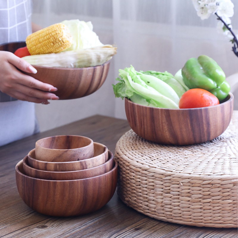 Food Containers Acacia Woodensoup Bowl Fruit Wooden Household Kitchen Bowl Cutlery Basin Fruit Bowl Salad Bowl Storage Woodbowl