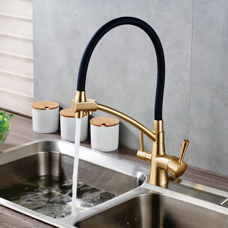 Kitchen Sink Faucet Pure Water Filter Mixer Crane Dual Handles Purification Mixer