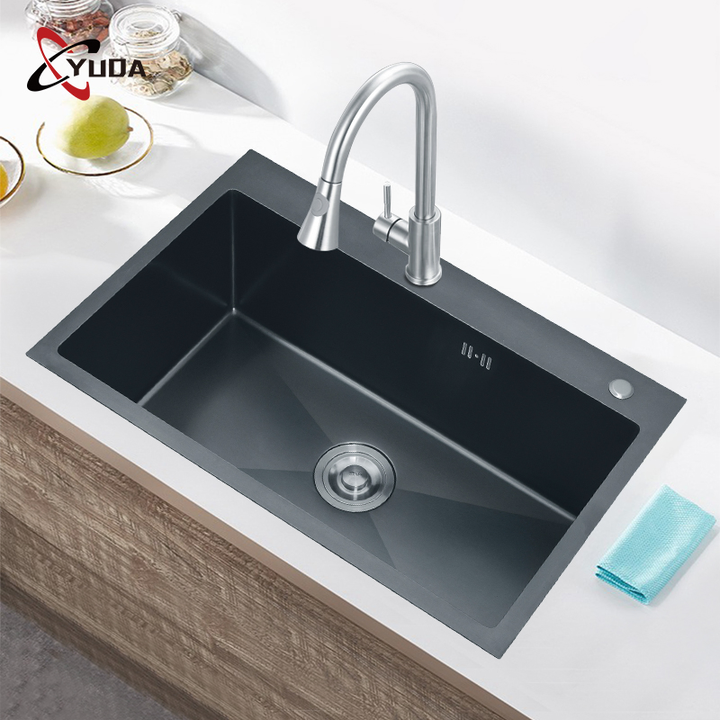 Modern Kitchen Sink Stainless Steel Single Bowl Black Handmade Undermount Sink Fregadero Cocina