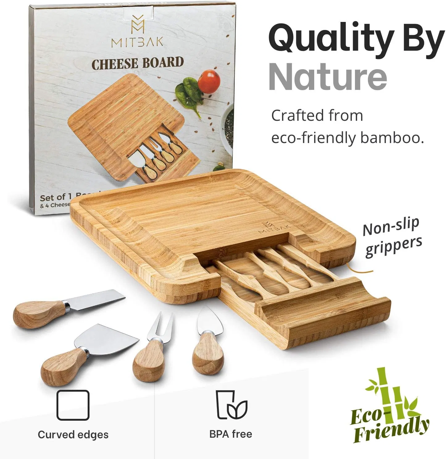 Bamboo Home Creative Kitchen Restaurant Suitable for Cheese Bread with Knives Bamboo Cheese Board