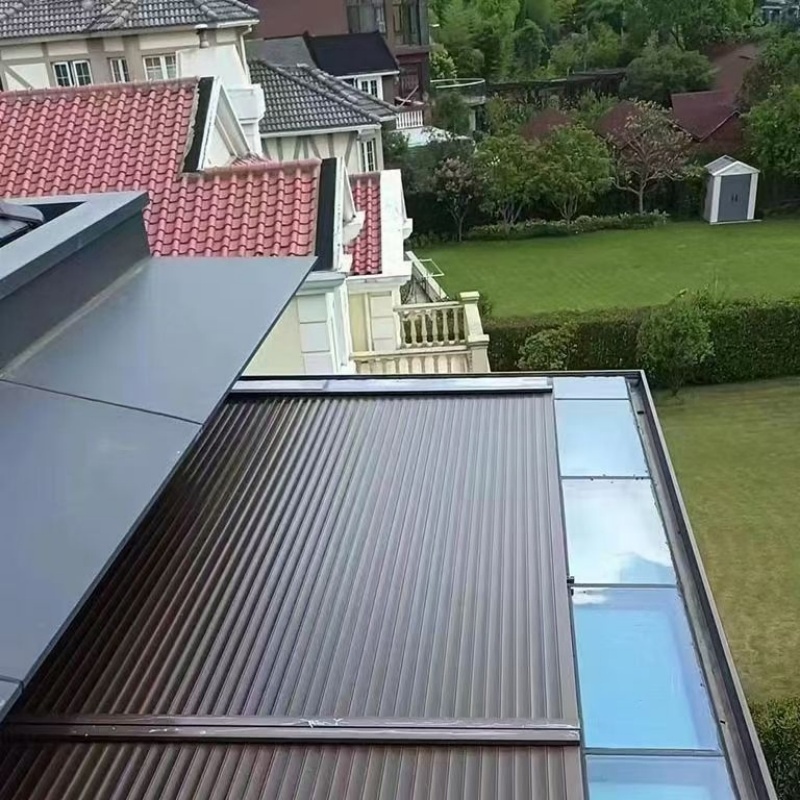 Factory-Made Outdoor Sunroom with Folding Aluminum Awning and Electric Sunshade Roof