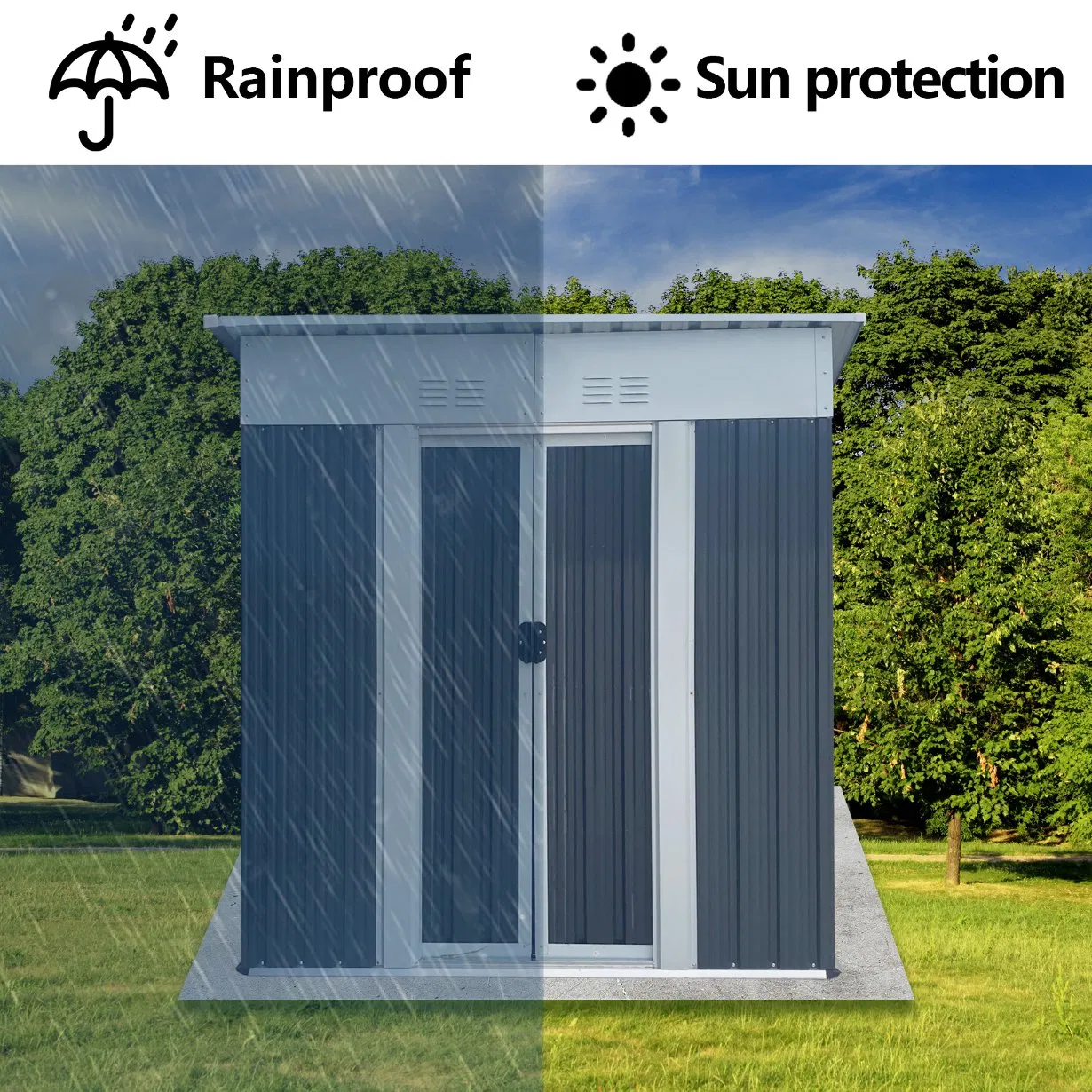 Gray Garden Sheds Metal for Sale Modern Style Outdoor Storage Tools Room