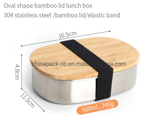 Food Grade Stainless Steel 304 Food Containers Factory Directly 500ml Bamboo Lid Lunch Box Bento Bread Box