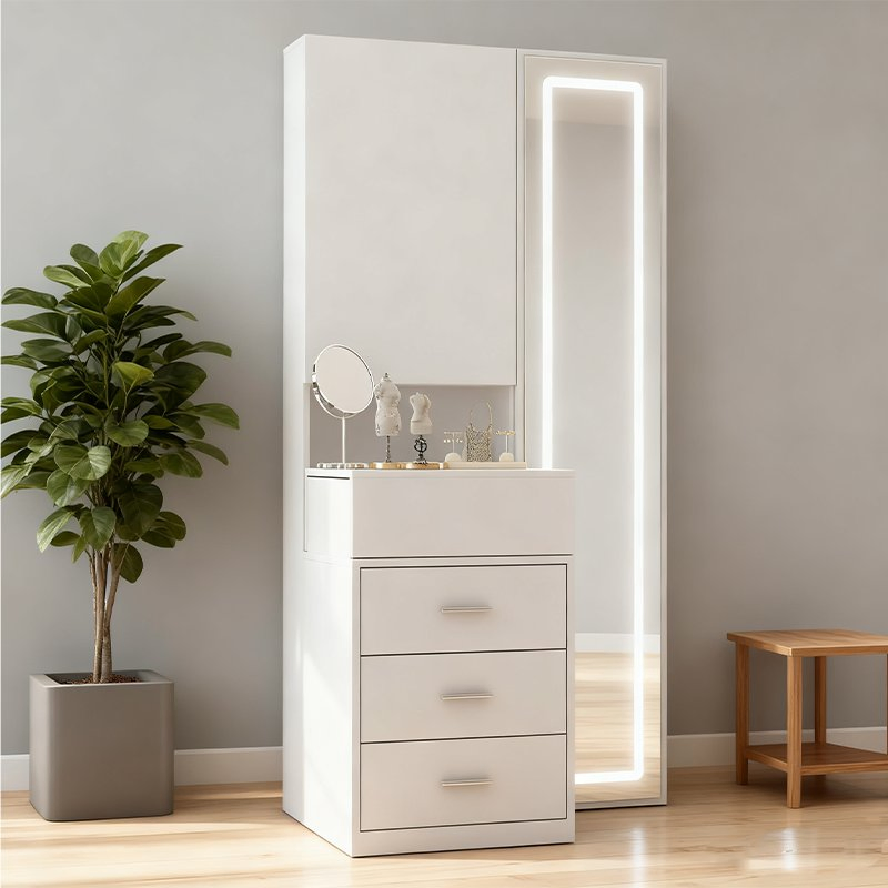 Factory Custom Design White Minimalist Wooden Full-Length Mirror