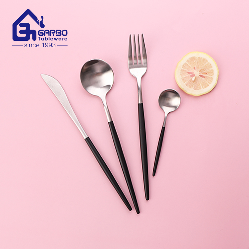 Amazon Hot Sale Portugal Black Stainless Steel Flatware Set Luxury Metal Knife Fork Tea Spoon Set Royal Style for Wedding Hotel