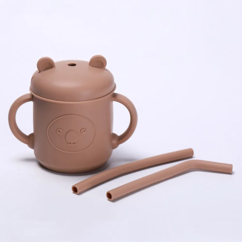 Silicone Cups for Baby Drinking Training Mini Adorable Cup with 2 Hands and Straw Baby Cups