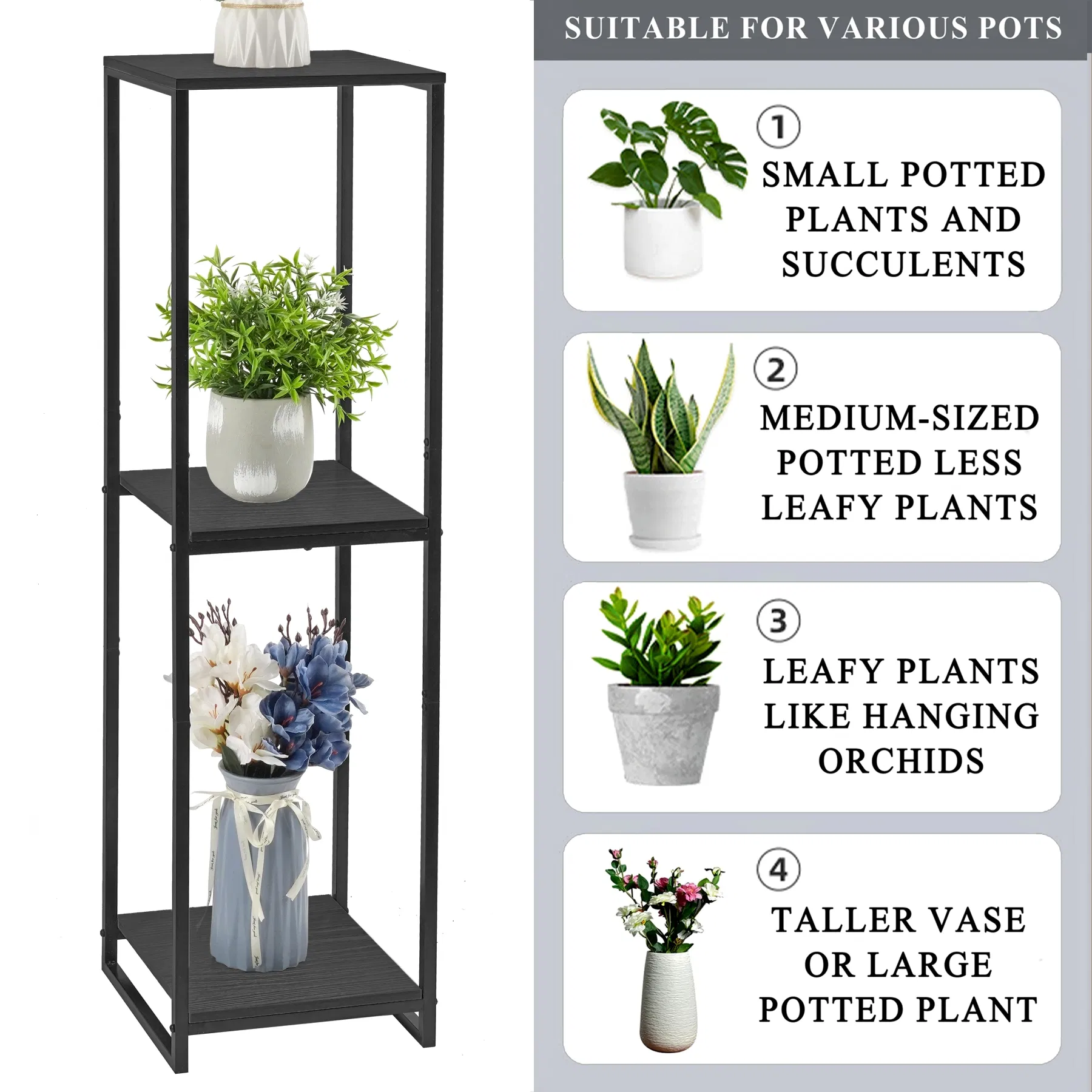 Elegant 3-Tier Black Corner Plant Stand for Indoor Spaces