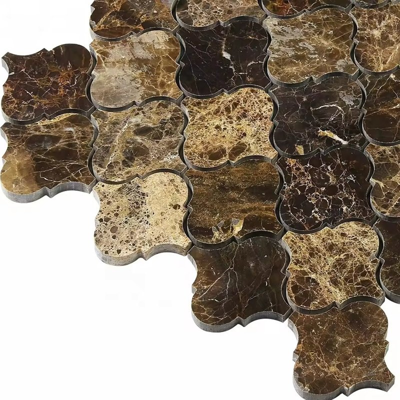 Factory Price Mosaic Polished Dark Emperador Marble Lantern Shape Mosaic Tile Wall Bakcsplash Mosaic