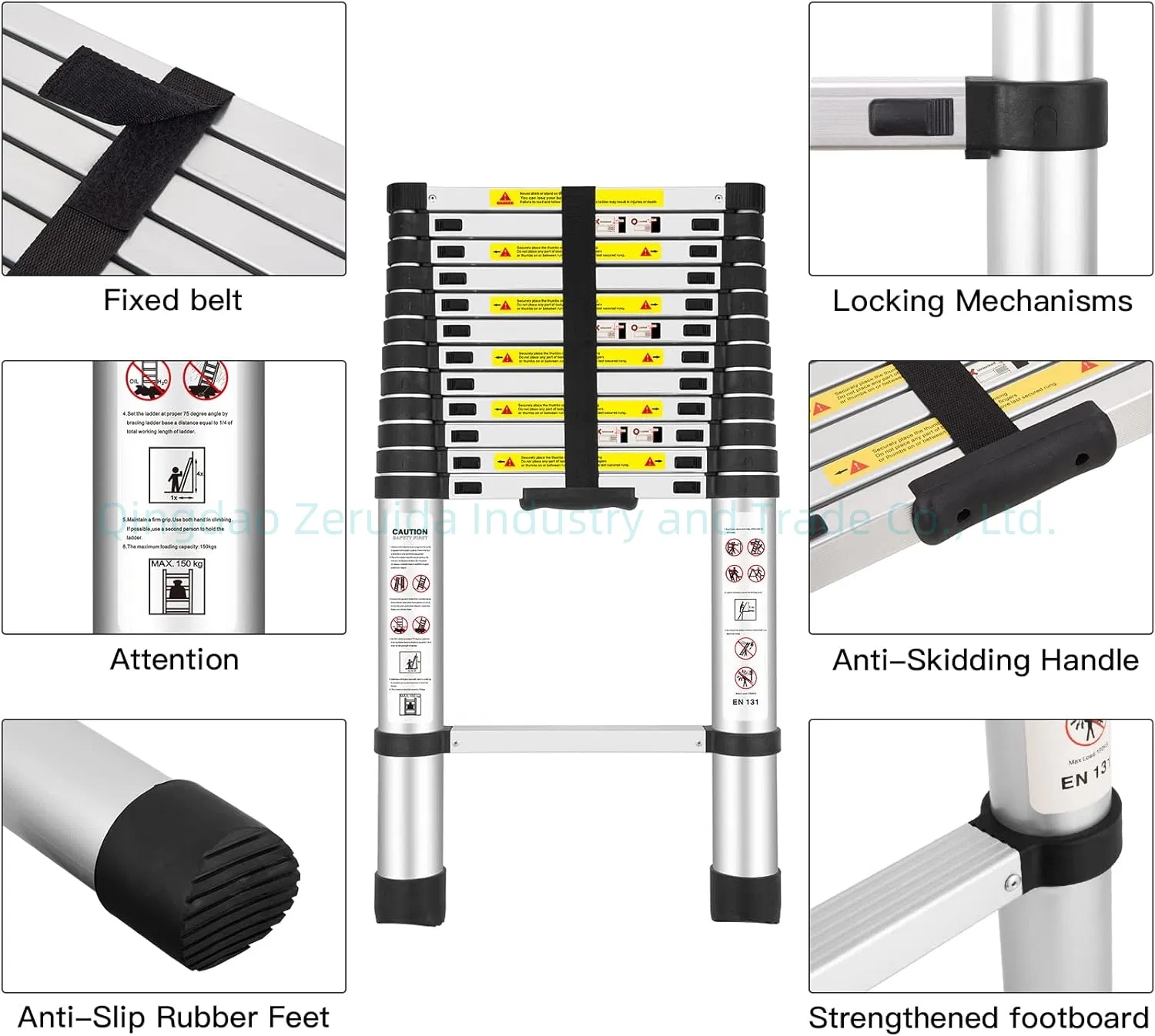 2.6m Aluminum Lightweight Telescoping Ladder for RV, Attics, Families, Outdoor Work
