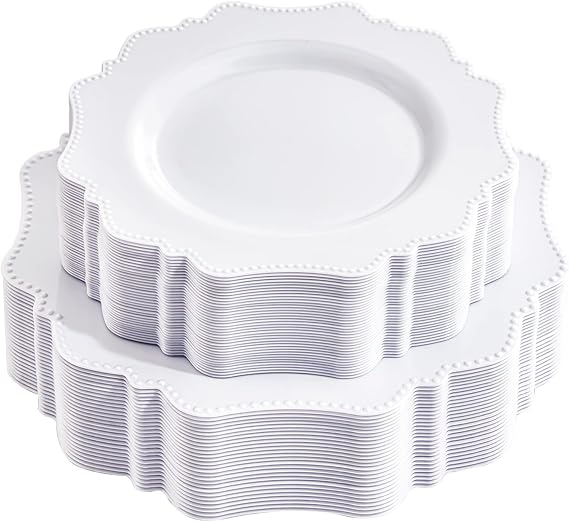 Fancy Plastic Beaded Plates, Disposable Christmas Plastic Plates