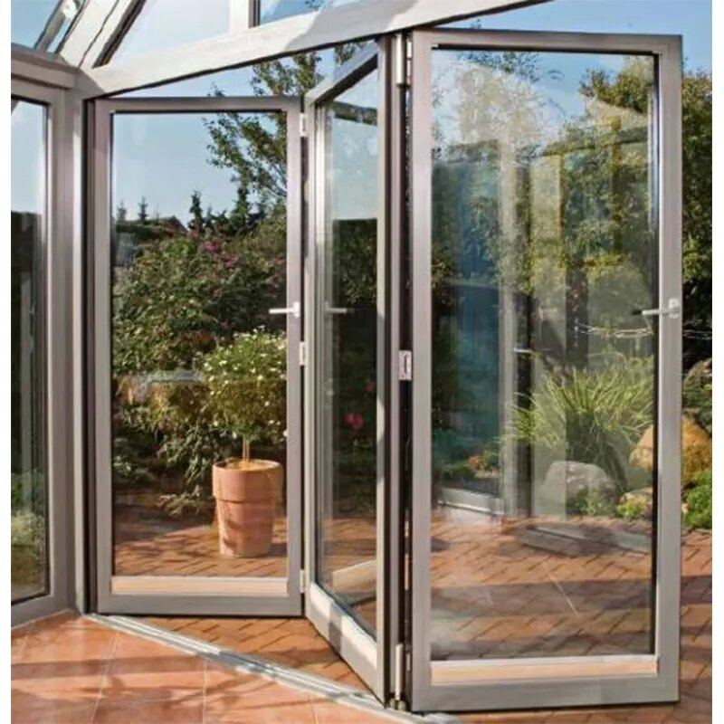 Sliding Open Aluminum Bi Fold Door Low Energy Double Tempered Glass Folding Door for Townhouse