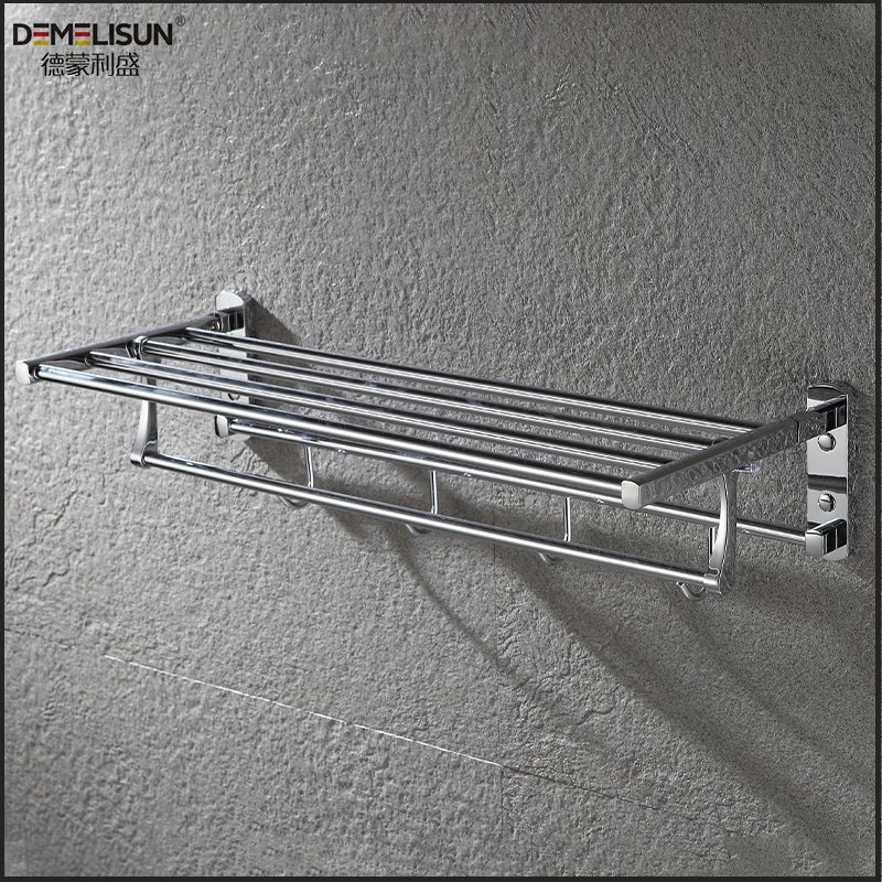 Bathroom Stainless Steel Wall Mounted Folding Design Towel Rack with Hooks