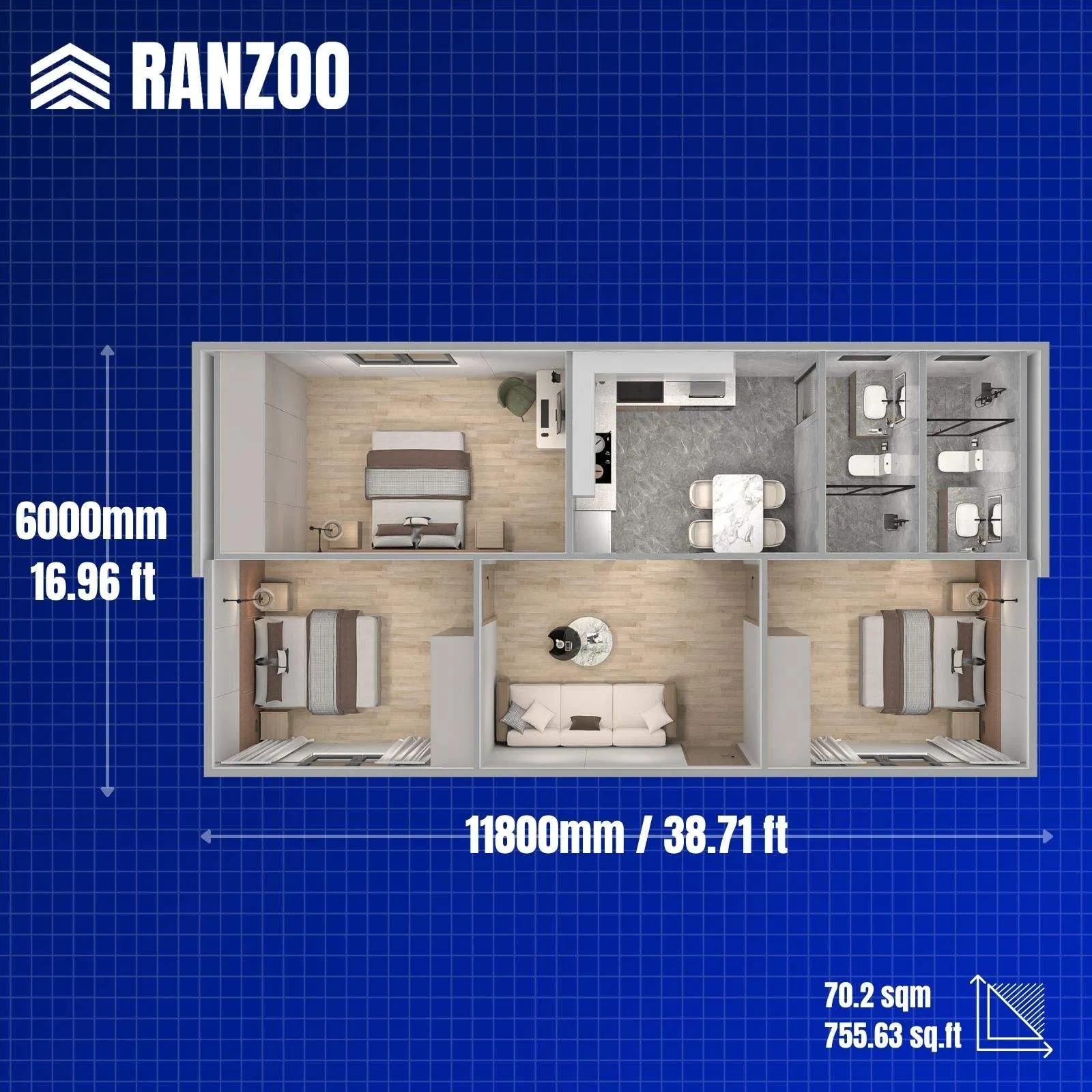 Ranzoo Modern Tiny Home with Multi-Level Layout and Free Design