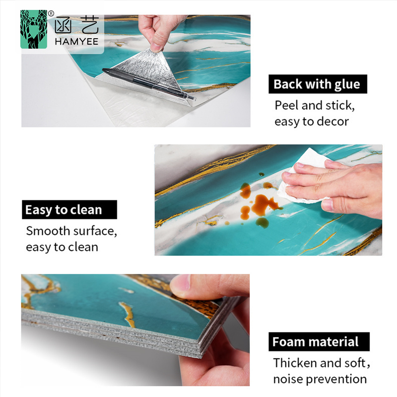 30*30cm 30*60cm 60*60cm Peel and Stick PVC 3D Foam Wallpaper Wall Tile Sticker with Aluminum Back