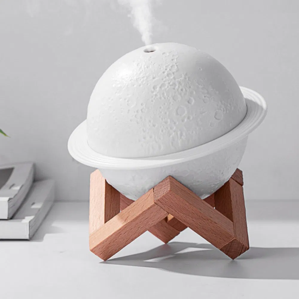 Galaxy Saturn Moon Humidifier Ultrasonic Aromatherapy Diffuser with Wooden Base