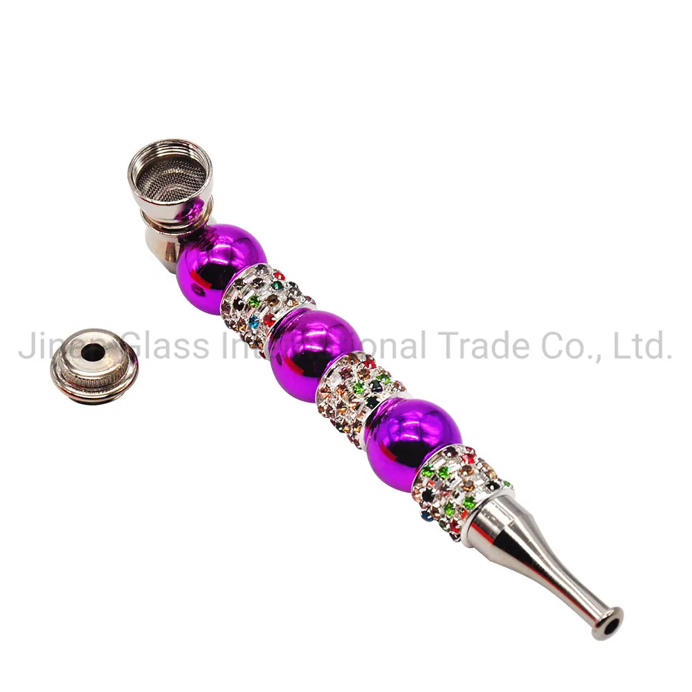 New Metal Thin Mouth Pipe Hollow Color Mosaic Cigarette Set Smoking Pipe