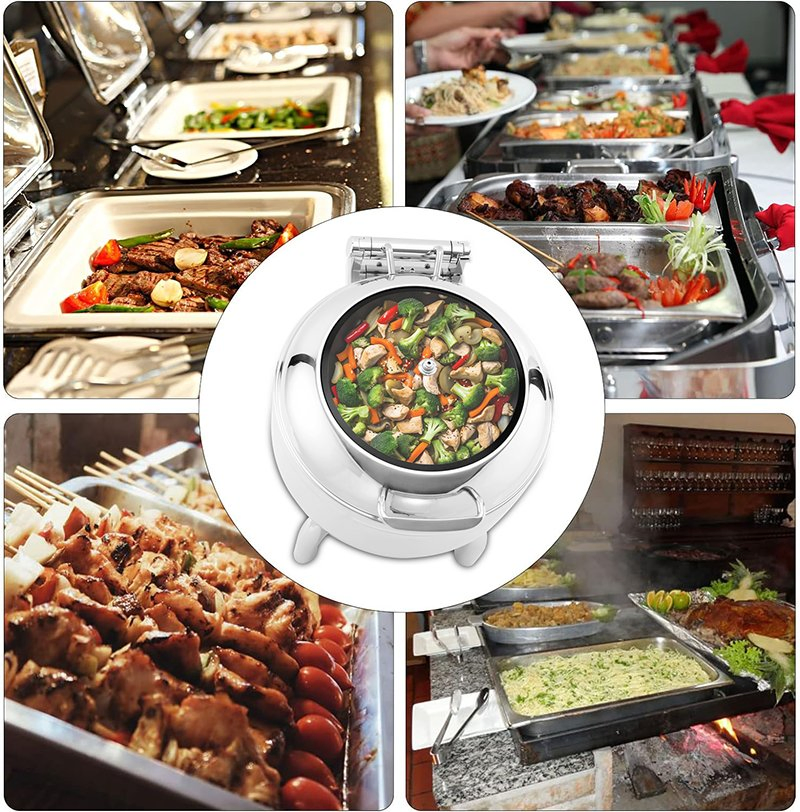 Daosheng Direct Factory Chafing Dish Buffet Set Luxury Visible Glass Lid Whole Chaffers Food Warmer Hydraulic