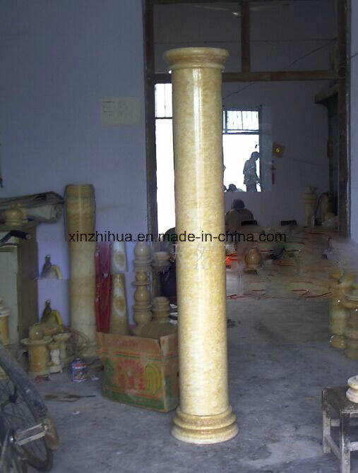 Translucent Backlit Yellow Onyx Blue Jade Marble Roman Column Pillar