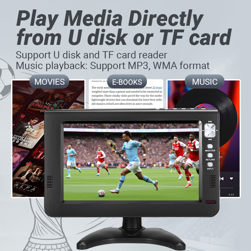 10" Portable LCD TV Monitor Remote Control 1500mAh Battery ATSC DVB-T2 Portable Digital TV