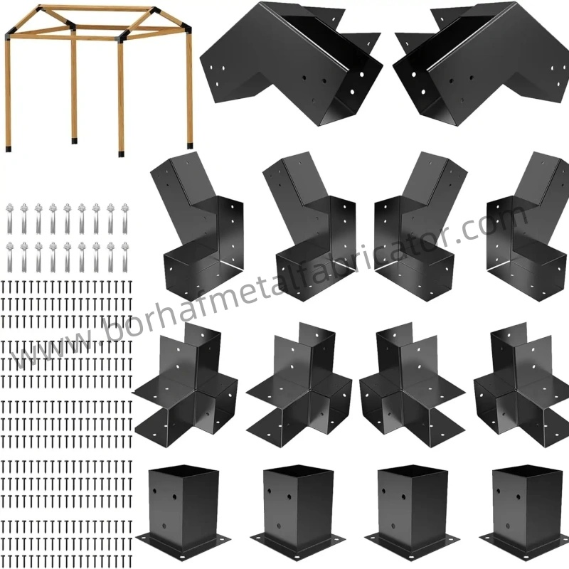 Heavy-Duty Metal Fence Post Base with Black Powder Coating Bracket Steel Material