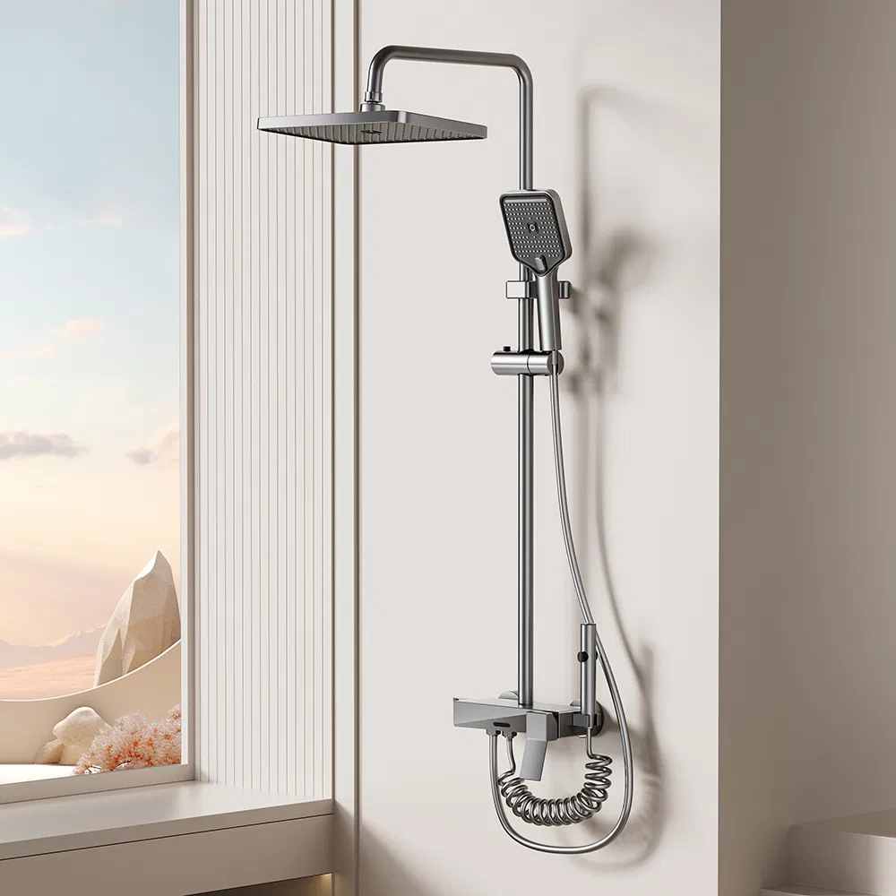 Bathroom Rain Shower Mixer Shower Bathing Set Contemporary Exposed Shower Faucet System Dual Handle
