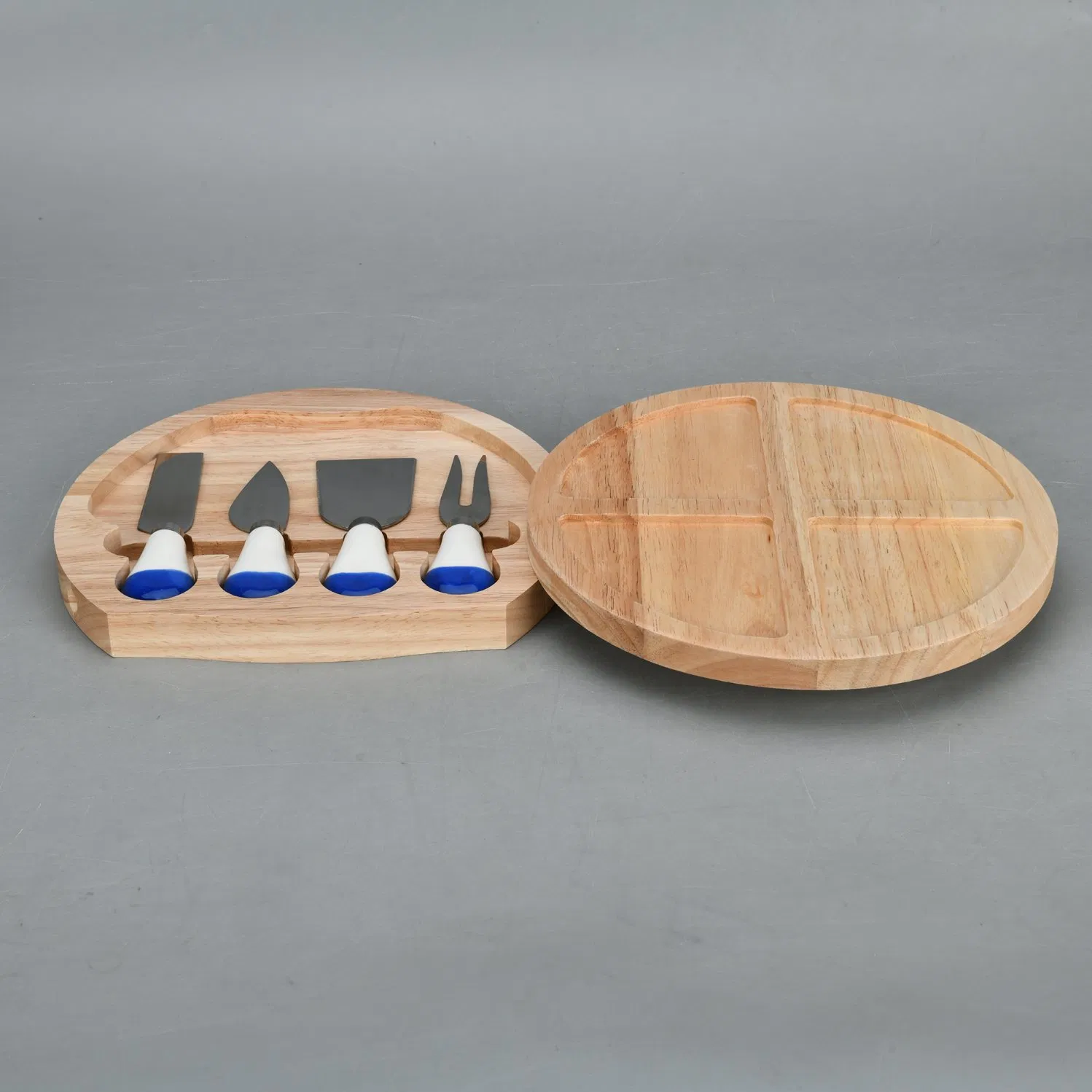 Elegant Ceramic Divided Serving Set Plates with Bamboo Tray Knife and Fork