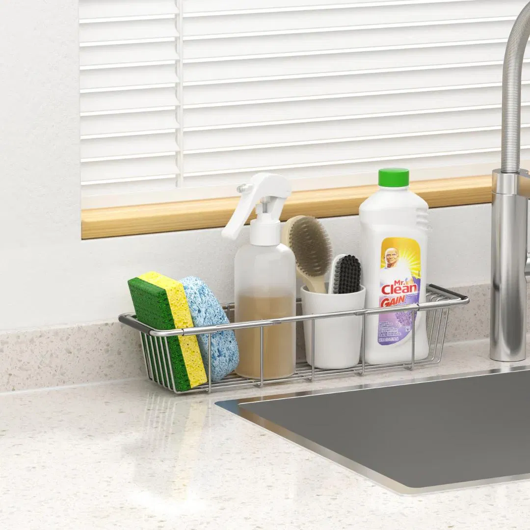 Sponge Holder Sink Caddy for Kitchen Sink, Kitchen Organizer Sponge Holder Stainless Steel Quality Strainer, Designed for Soap, Dish Brush Holder Space Storage