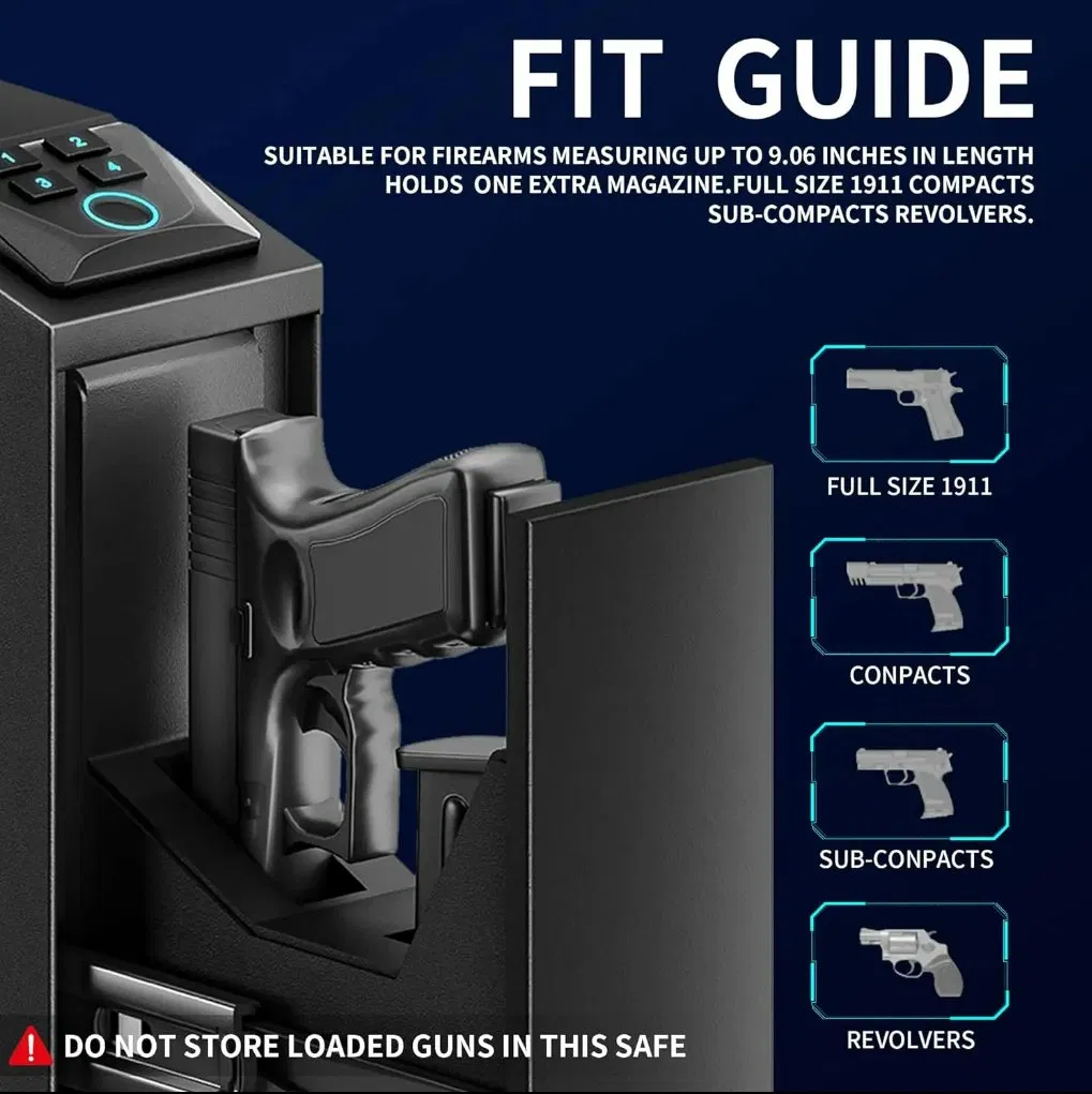 Biometric Gun Safe Handgun Safe Handgun Safe, Quick Access Gun Safe for Nightstand, Auto Sliding Door Hand Gun Safe for Car