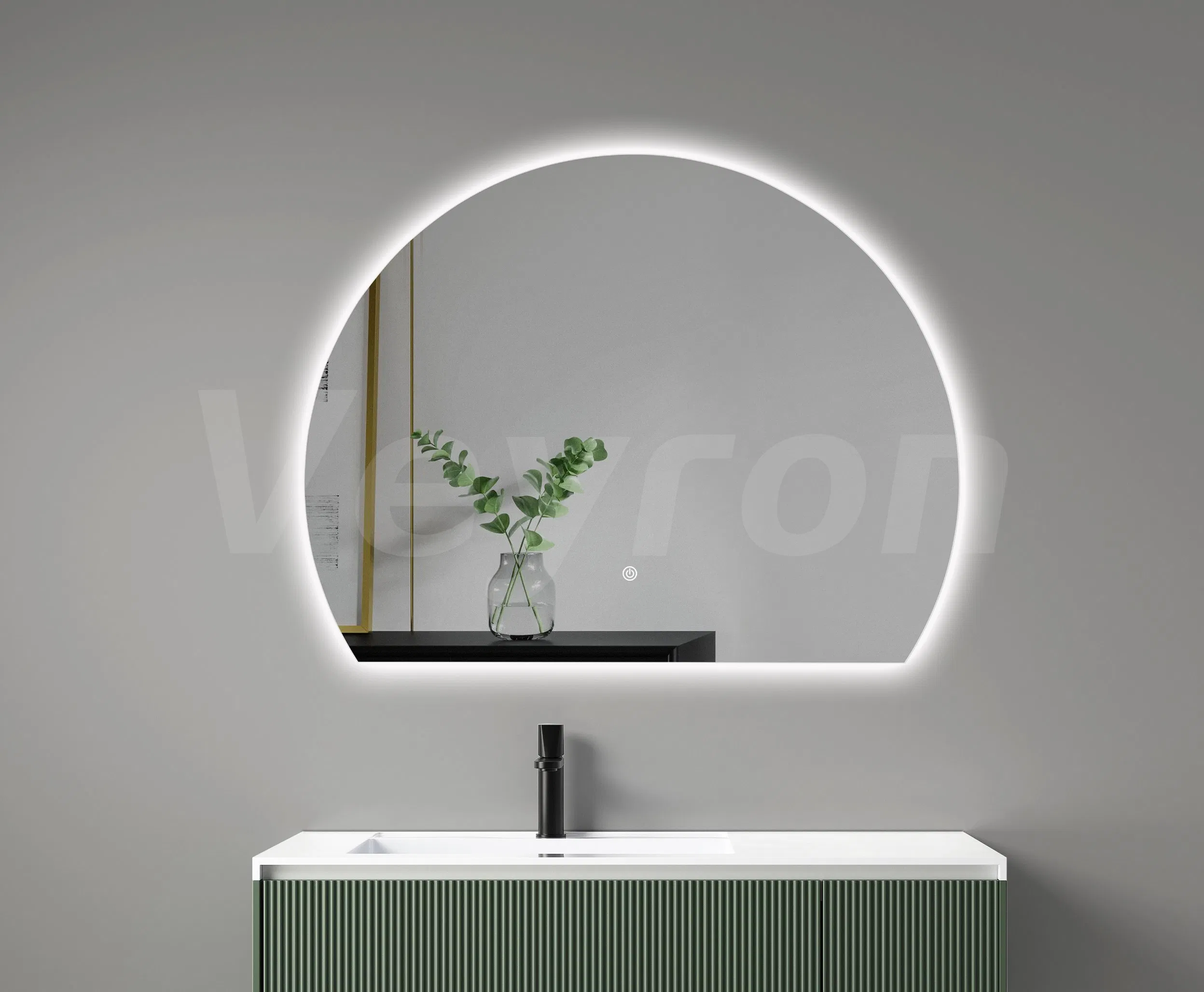 Customized Modern Style Hair Salon Furniture Decorative Wall Mirror Glass Display Round Half Circle Wall Decor Defogger Illuminated Smart Mirror