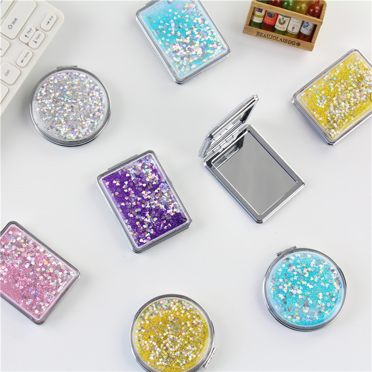 Custom Quicksand Cute Mirror Pink Double-Sided Mirror Portable Mini Portable Pocket Mirror