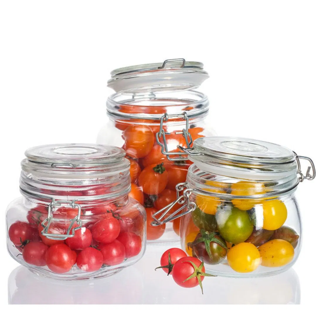 High Quality Airtight Storage Glass Jar 250ml 500ml 750ml with Clip Cover