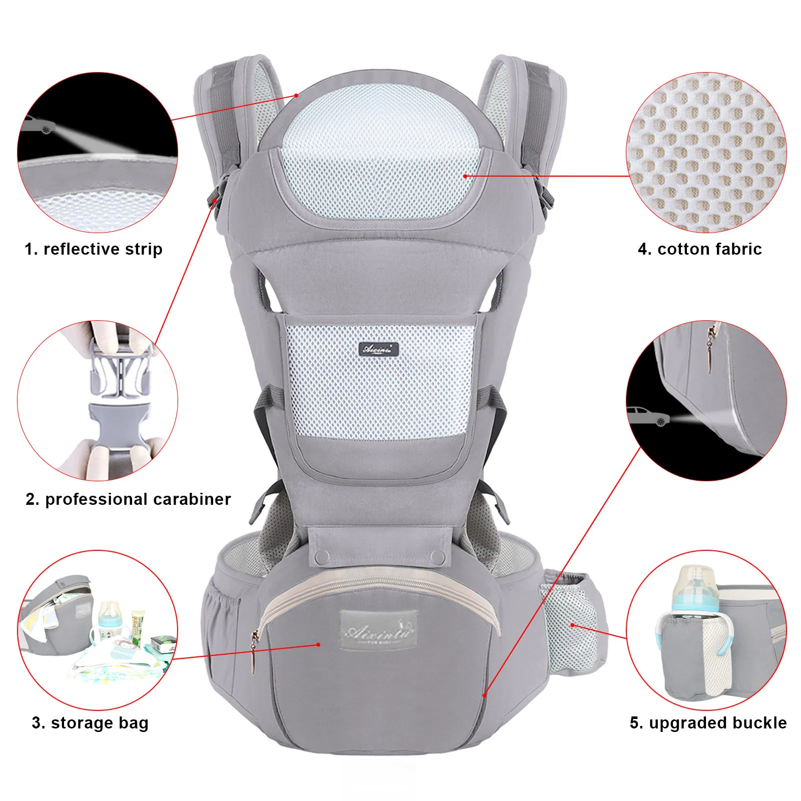 Amazon Top Seller 6 in 1 Hip Seat Baby Carrier Ergonomic Adjustable for Newborn