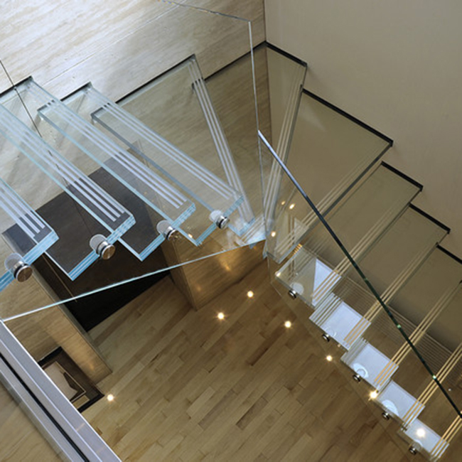 Prefabricated Stainless Steel Wood Staircases Stringer with Build Floating Glass Staircase
