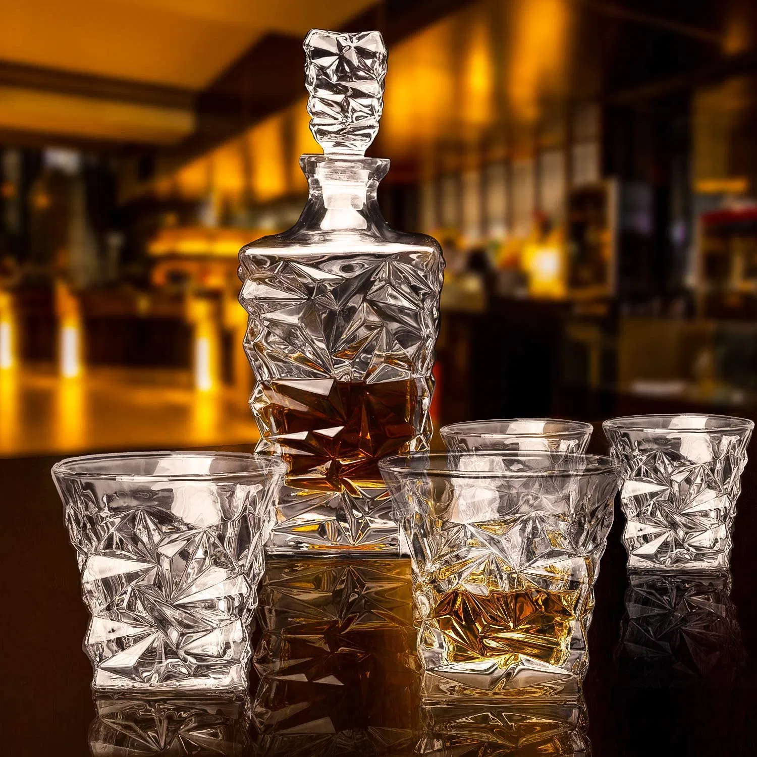 Lighten Life Whiskey Decanter Set with Glasses, Crystal Liquor Decanter Set with 4 Glasses in Premium Box