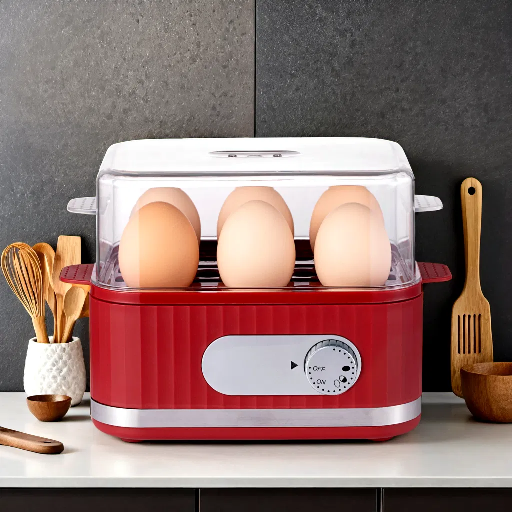 400W Electric Egg Cooker with Timer for Perfectly Boiled 6 Eggs